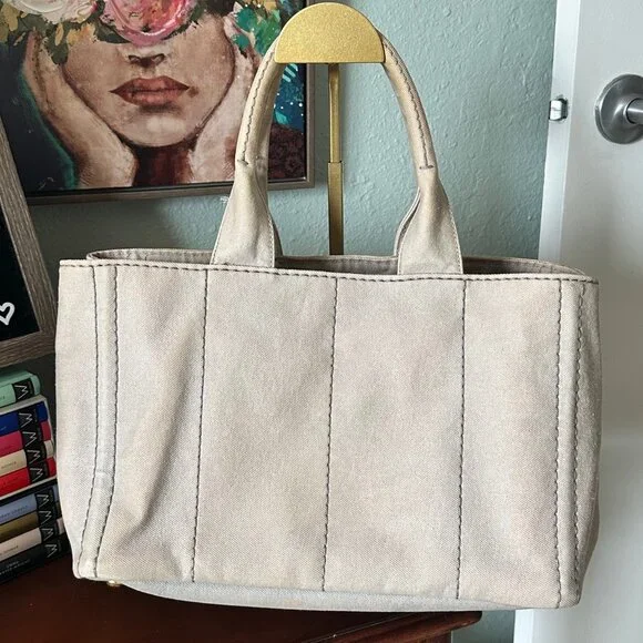 Prada Beige Canvas Tote Satchel - Picture 4 of 17
